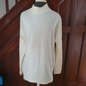 L.L. Bean Mock Neck Cream Long-Sleeve Cotton Shirt Size L